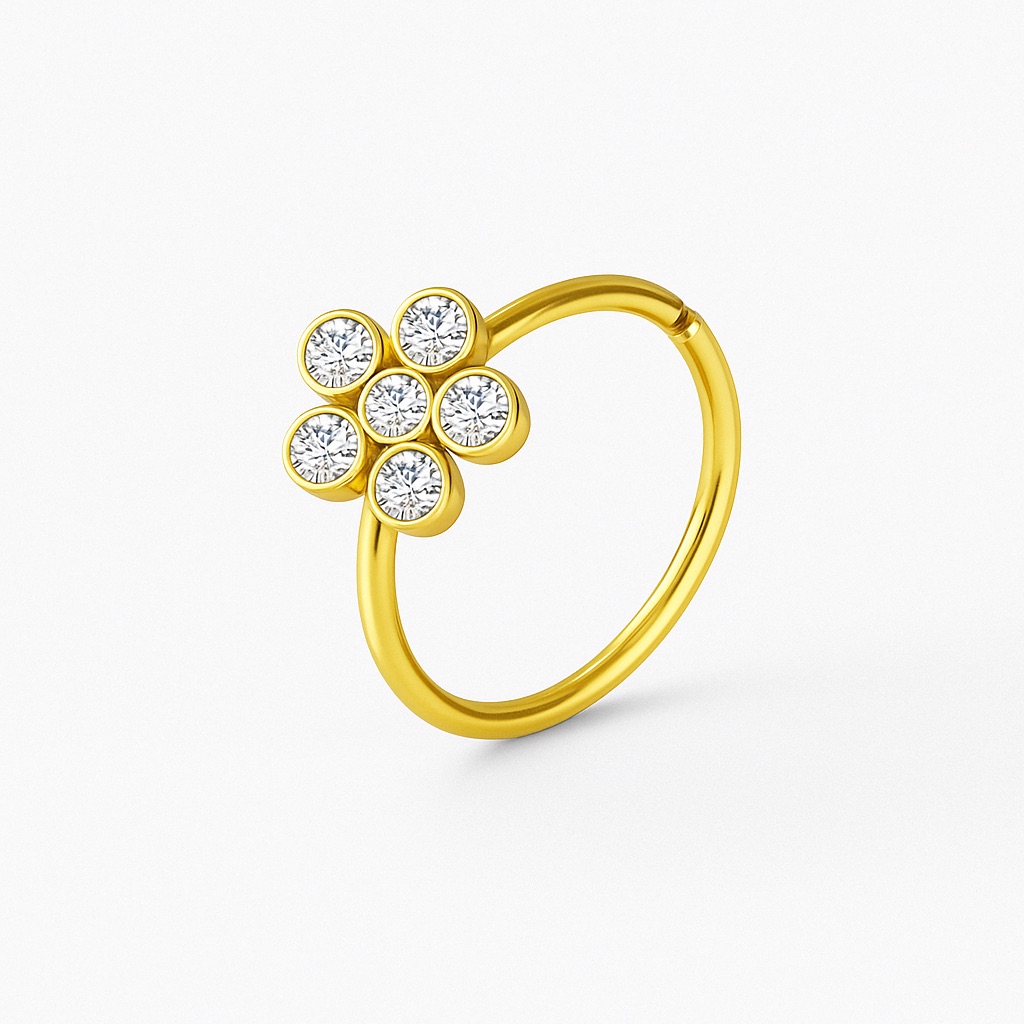 Tiny Gold Cz Flower Hoop Nose Ring Dainty 18k Gold Plated Jewelry